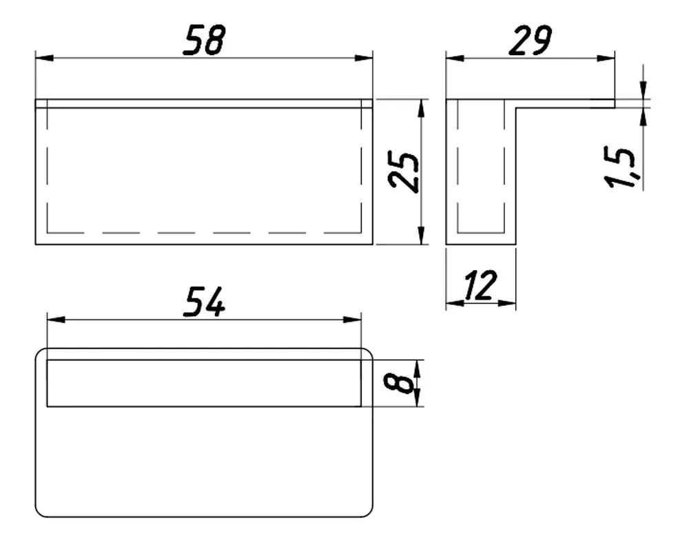 Technical drawing – Slat holder, L 53 × h 25
