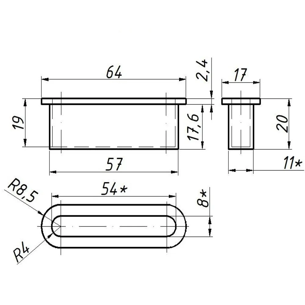 Technical drawing – Slat holder, mortise-fitted, L 53 × h 20