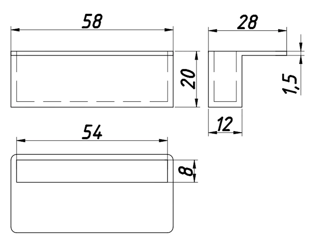 Rysunek techniczny – Uchwyt listwy stelaża, L 53 × h 20