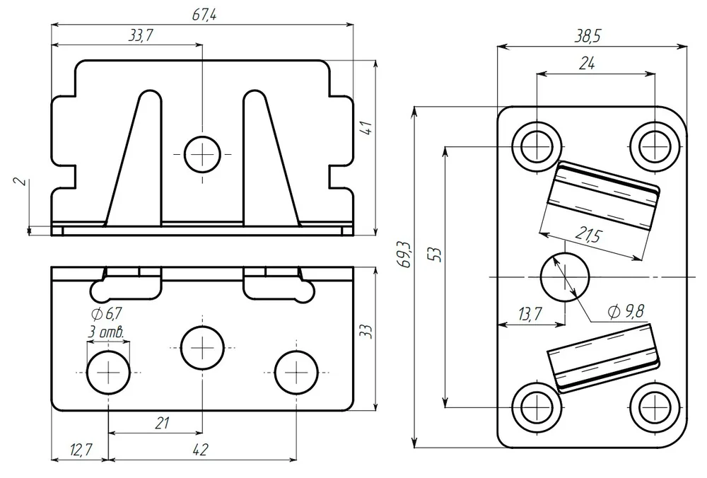 Technical drawing – Bed centre-rail bracket set