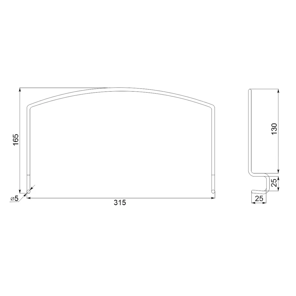 Technical drawing – Bed connector fitting, □ 25 × 25