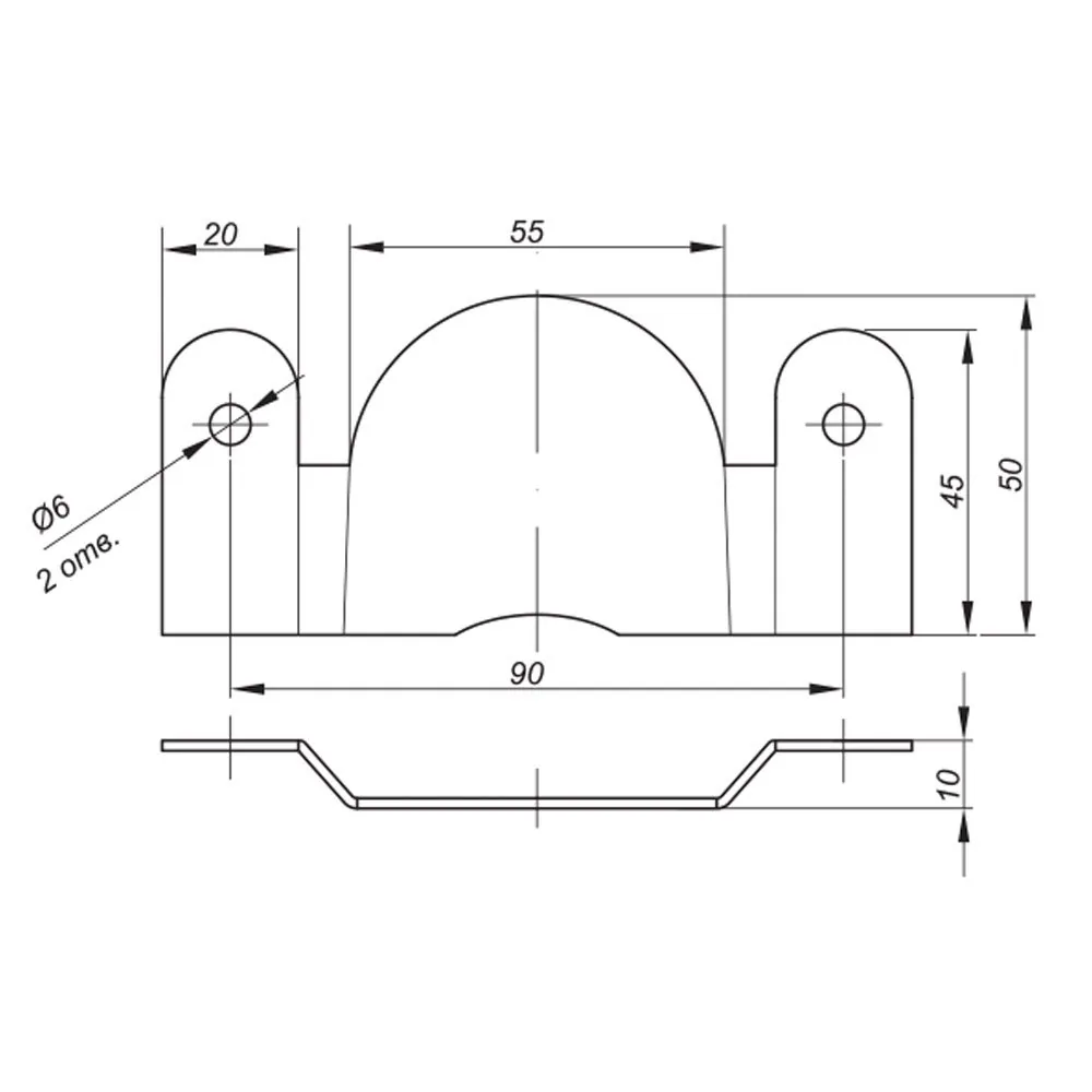 Technical drawing – Furniture hook catch, 1.5 mm galvanised steel
