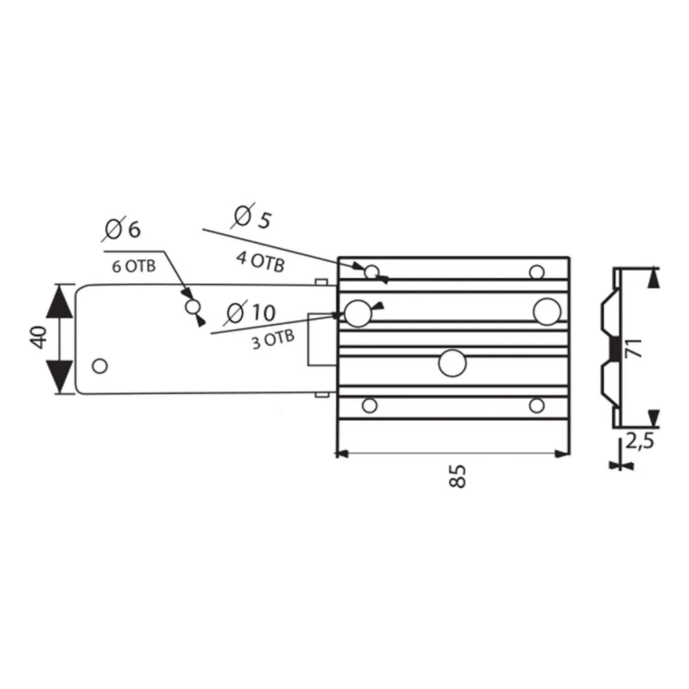 Rysunek techniczny – Zaczep do sofy rozkładanej, stal 1,5 mm, 85 × 71