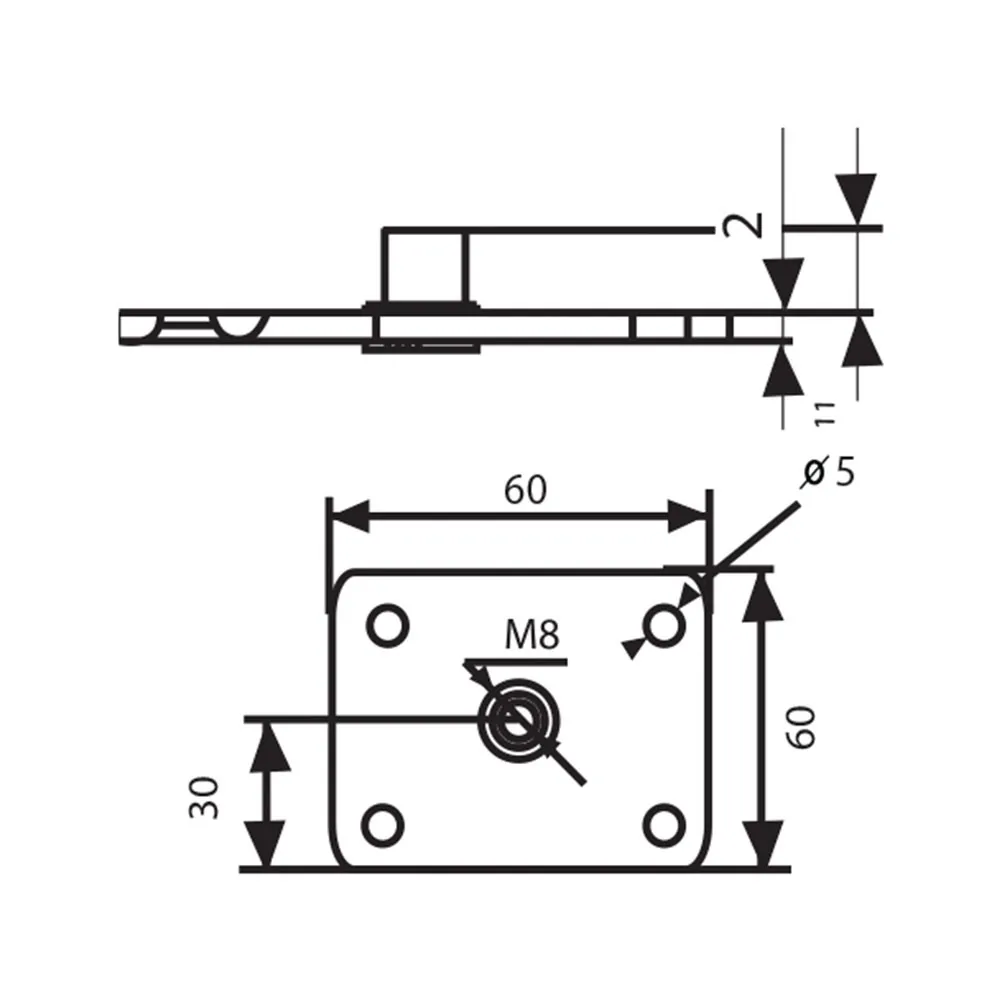 Technical drawing – Mounting plate with threaded insert, 4-hole
