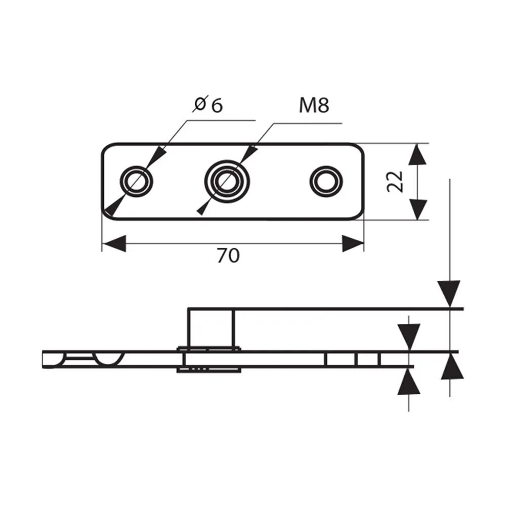 Technical drawing – Mounting plate with threaded insert, 2-hole
