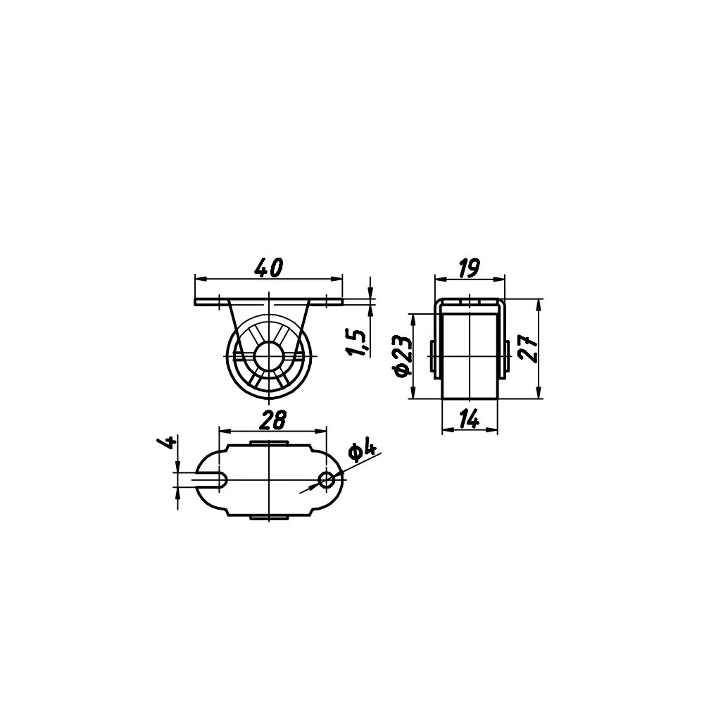 Technical drawing – Furniture castor for pull-out units