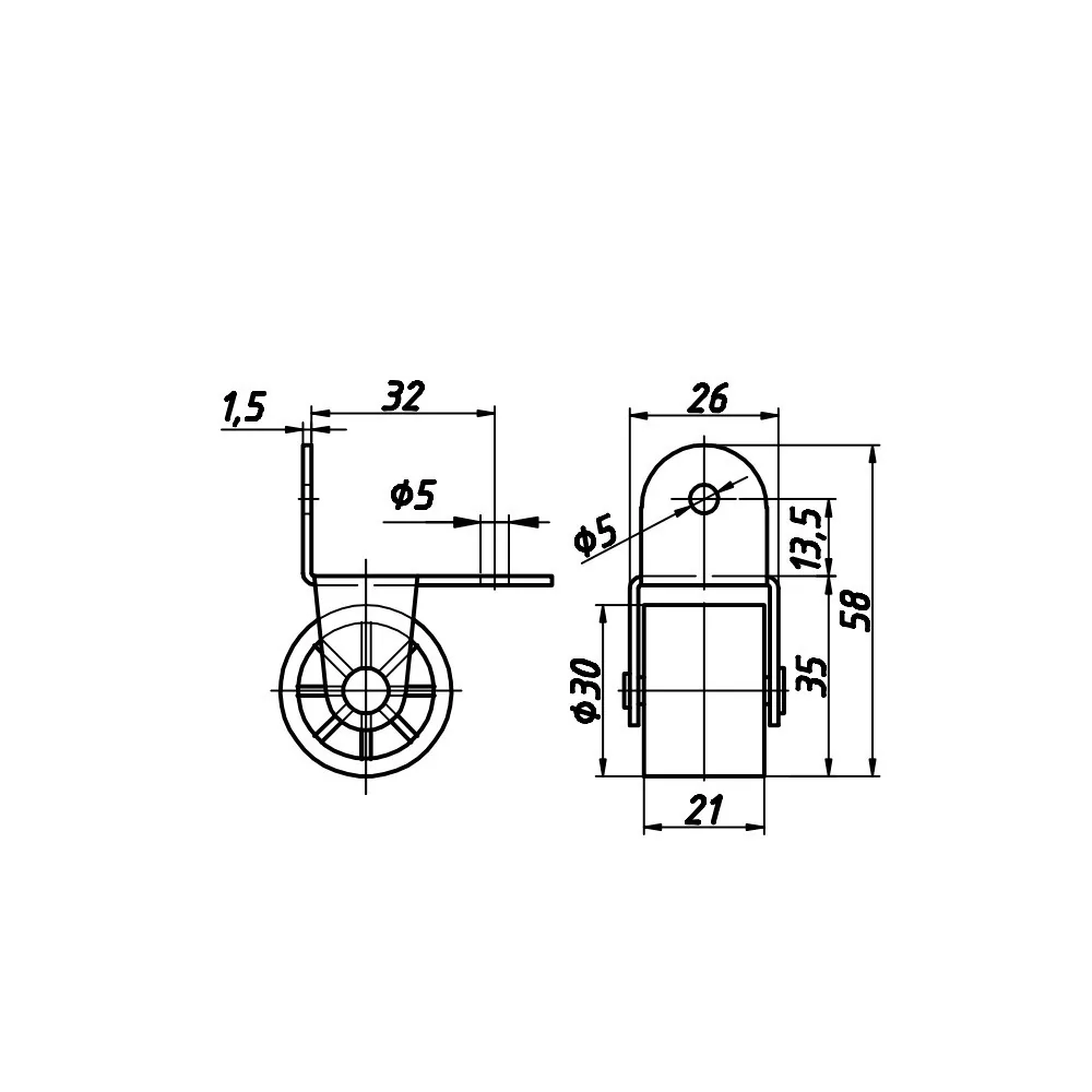 Technical drawing – Furniture castor for pull-out units