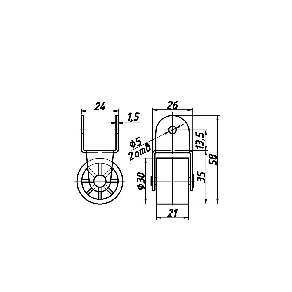 Technical drawing – Furniture castor for pull-out units