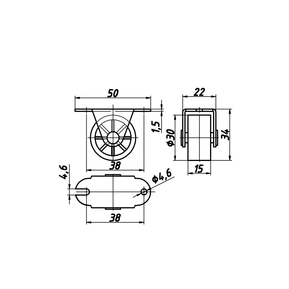 Technical drawing – Furniture castor for pull-out units