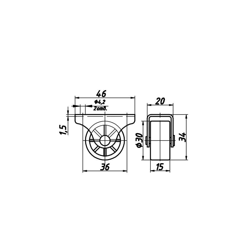 Technical drawing – Furniture castor for pull-out units