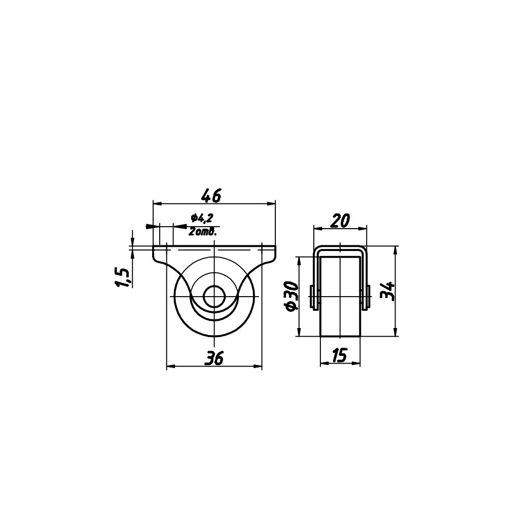 Technical drawing – Furniture castor for pull-out units