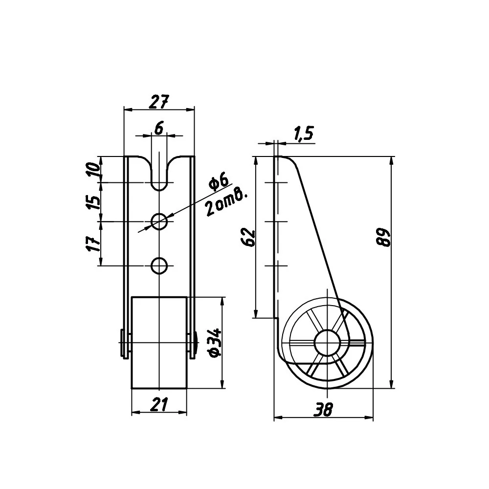 Technical drawing – Furniture castor for pull-out units
