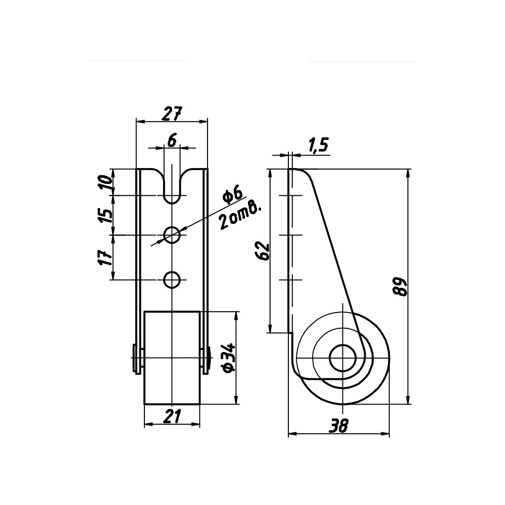 Technical drawing – Furniture castor for pull-out units