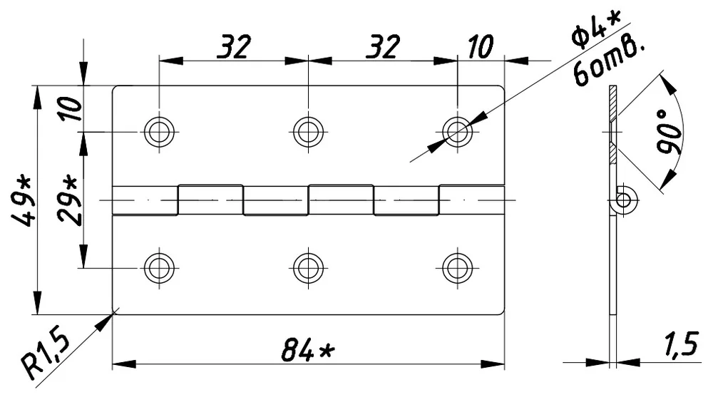 Rysunek techniczny – Zawias karciany