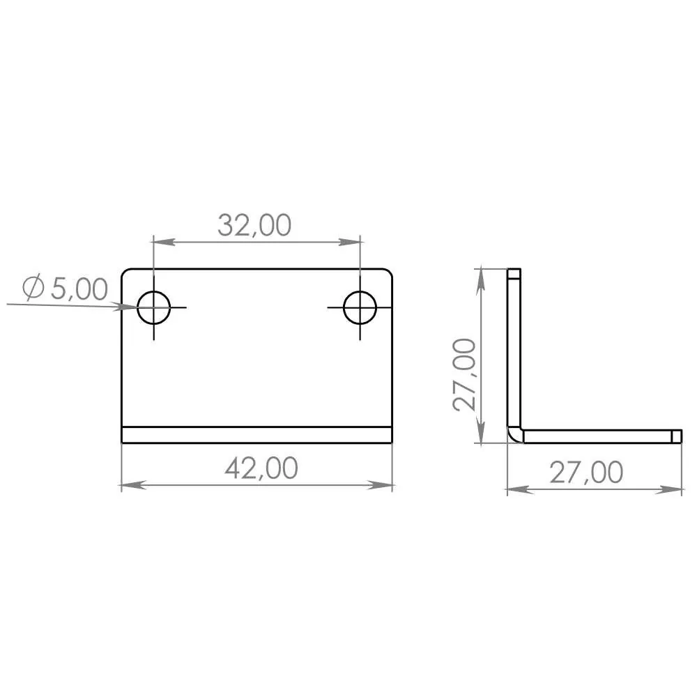 Technical drawing – Mounting angle, 25 × 25 × 42