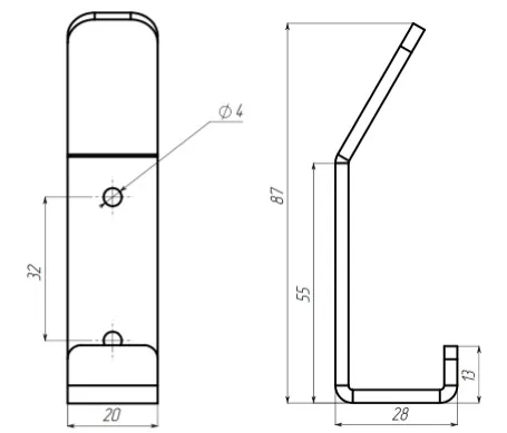 Technical drawing – Single furniture hook
