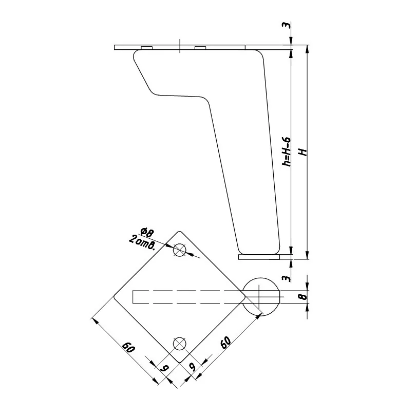 Rysunek techniczny – Noga meblowa metalowa