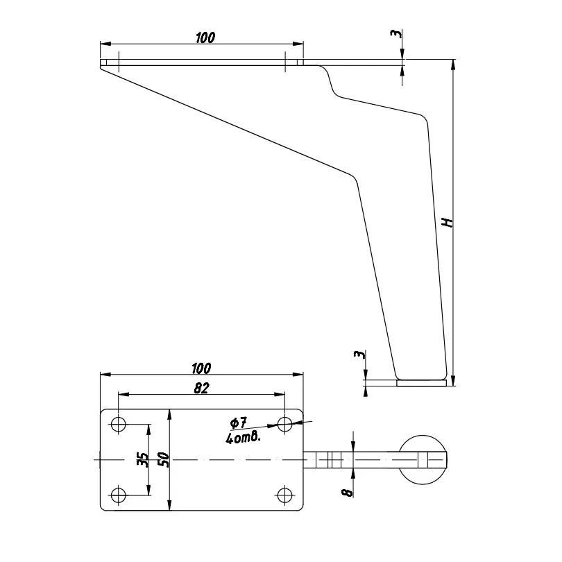 Rysunek techniczny – Noga meblowa metalowa