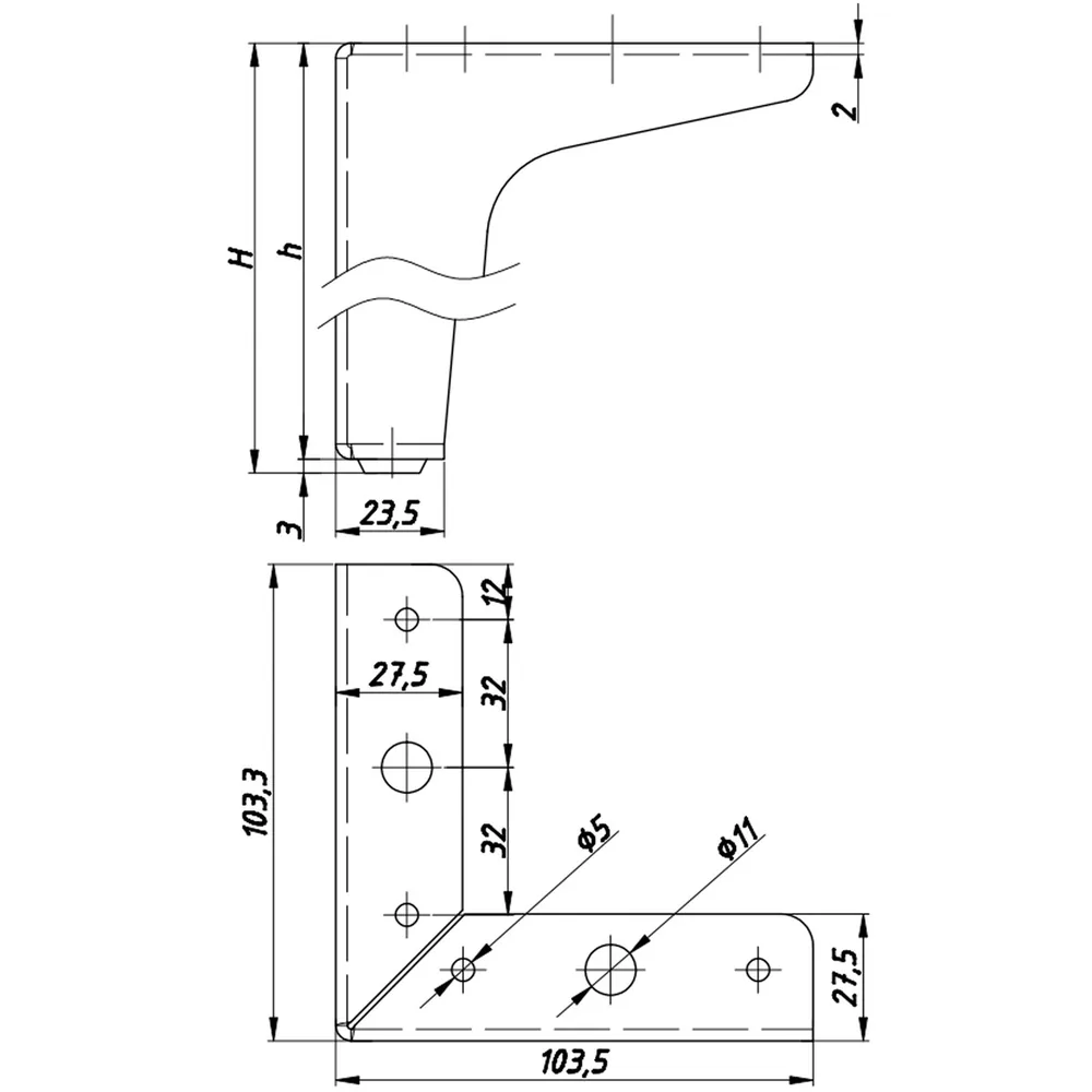 Rysunek techniczny – Noga meblowa metalowa