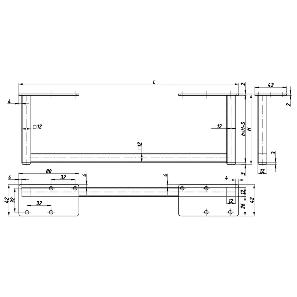 Rysunek techniczny – Noga meblowa metalowa, profil 12 × 12