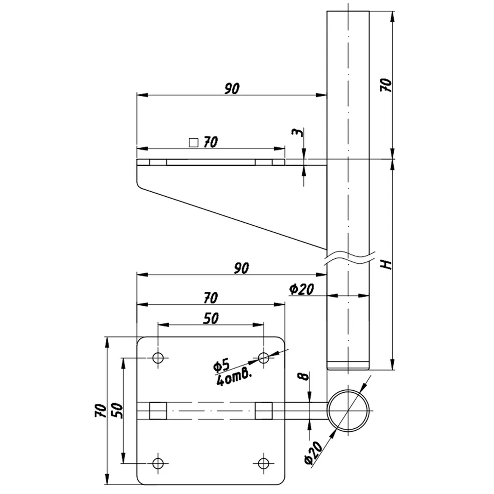 Rysunek techniczny – Noga meblowa metalowa, Ø20