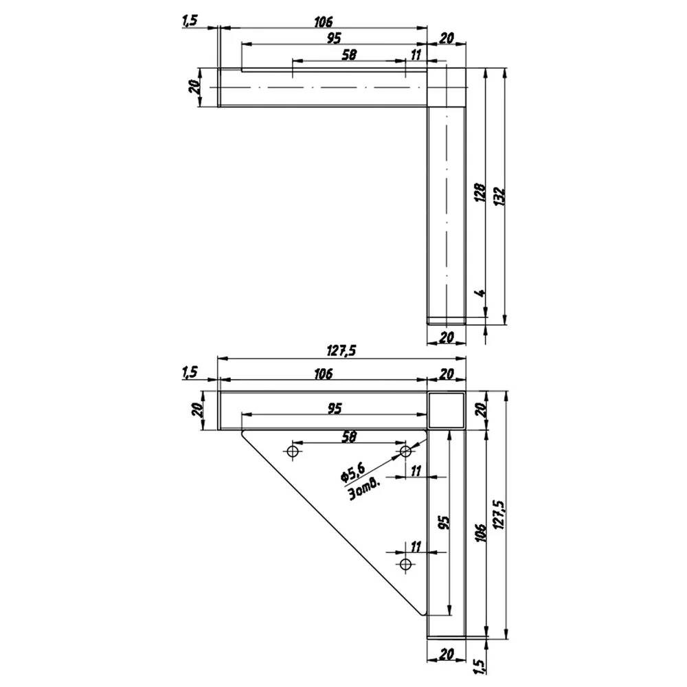 Rysunek techniczny – Noga meblowa metalowa, profil 20 × 20
