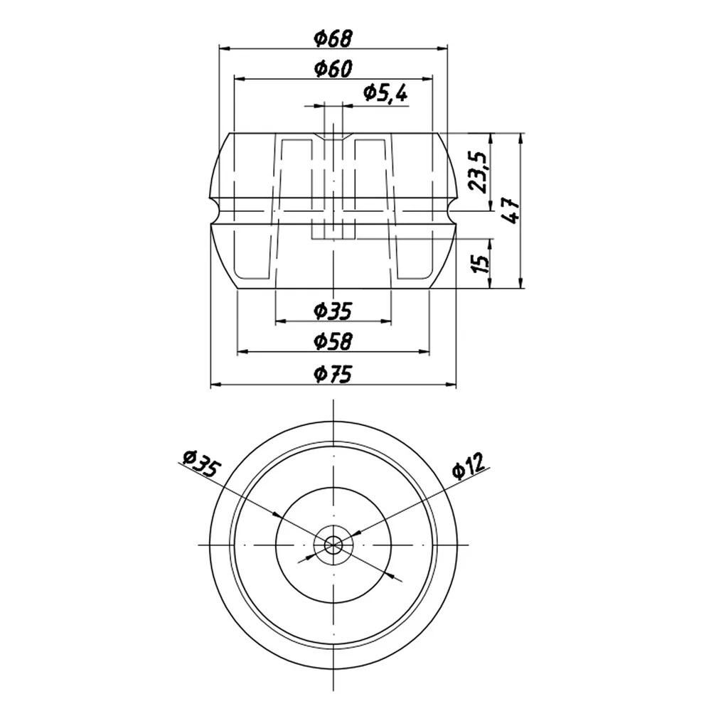 Technical drawing – Plastic furniture leg, H 47, Ø75
