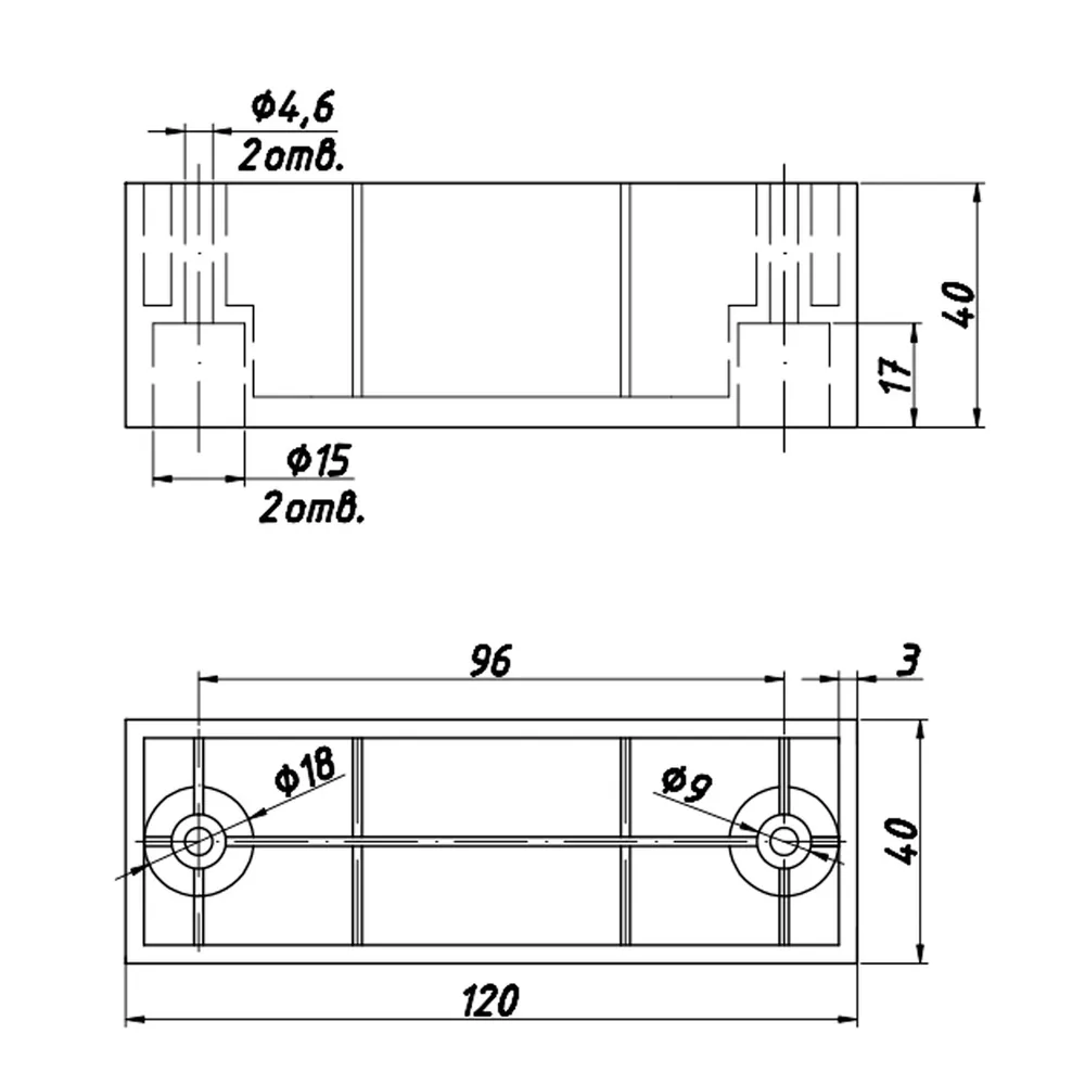 Rysunek techniczny – Noga meblowa z tworzywa, 120 × 40, h 40