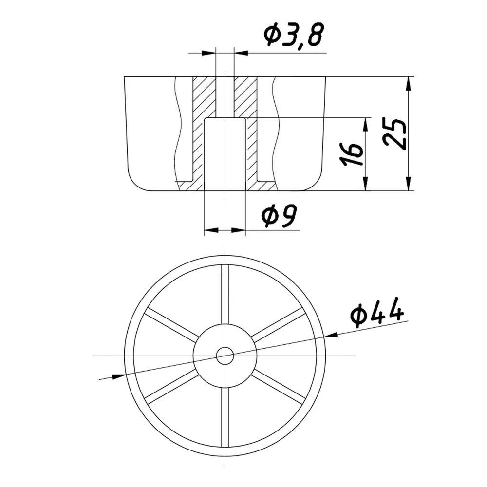 Rysunek techniczny – Stopka meblowa z tworzywa, Ø45, h 25