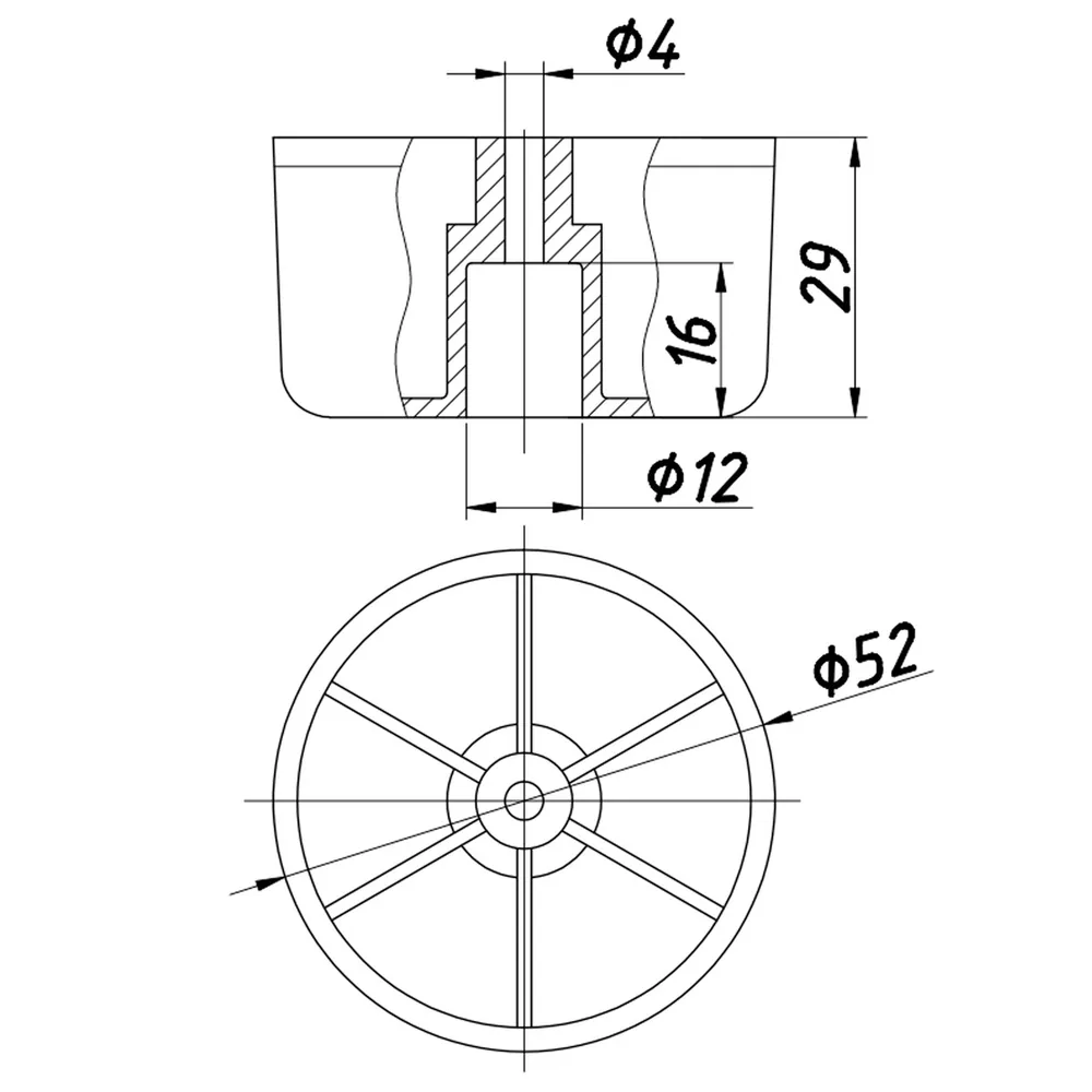 Technical drawing – Plastic furniture foot, Ø50, H 30