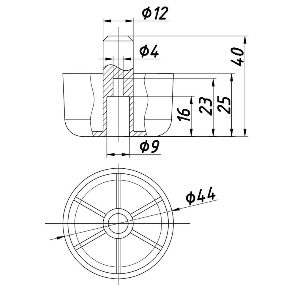 Rysunek techniczny – Stopka meblowa z tworzywa, Ø45, h 25