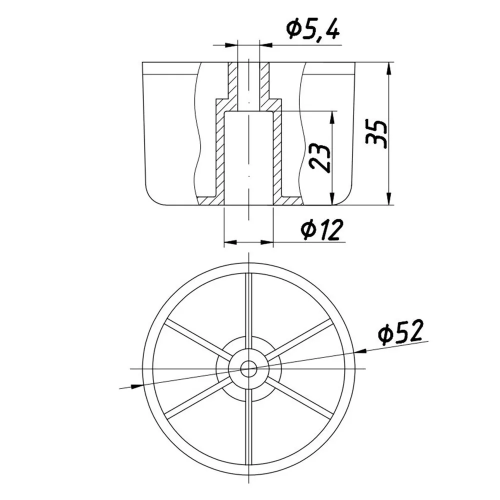 Rysunek techniczny – Stopka meblowa z tworzywa Ø50, h 35