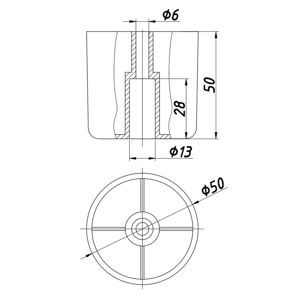 Technical drawing – Plastic furniture foot, Ø50, H 50