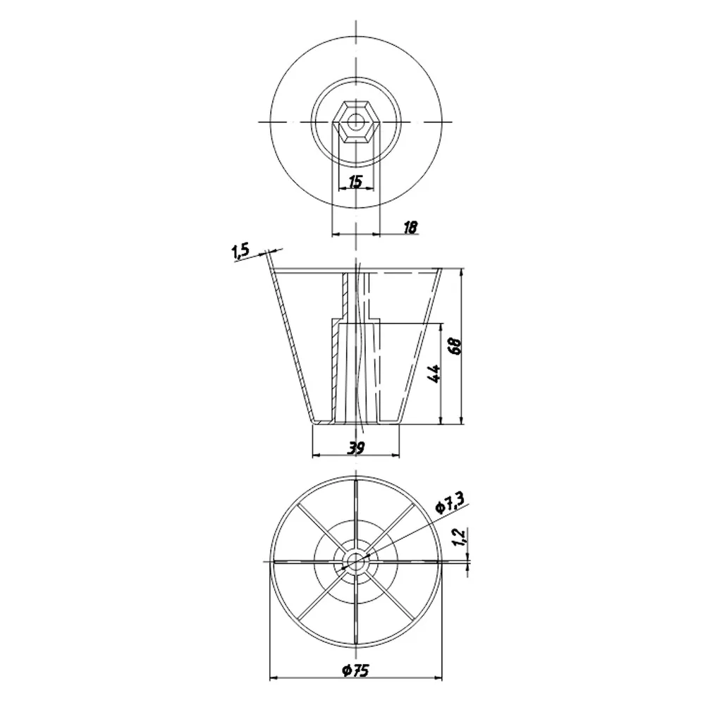 Technical drawing – Plastic furniture foot, Ø70, H 70