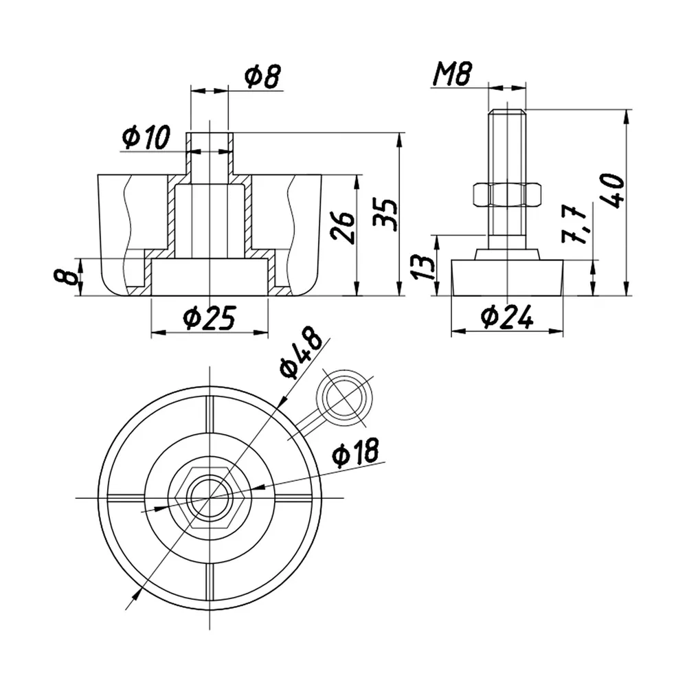 Technical drawing – Plastic furniture foot