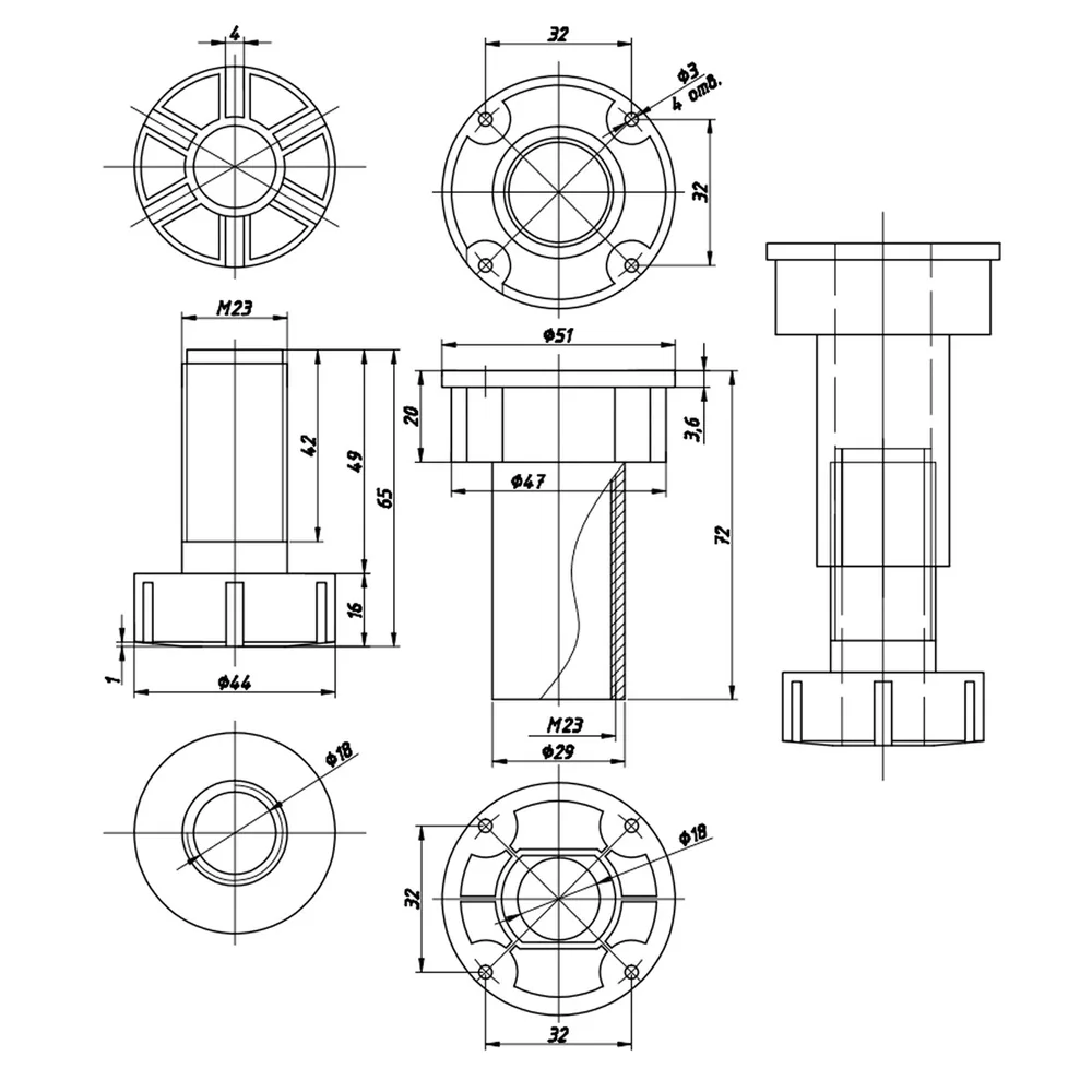 Technical drawing – Plastic kitchen cabinet leg