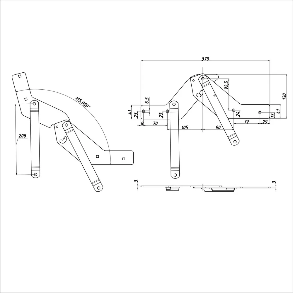 Rysunek techniczny – Mechanizm transformacji sofy
